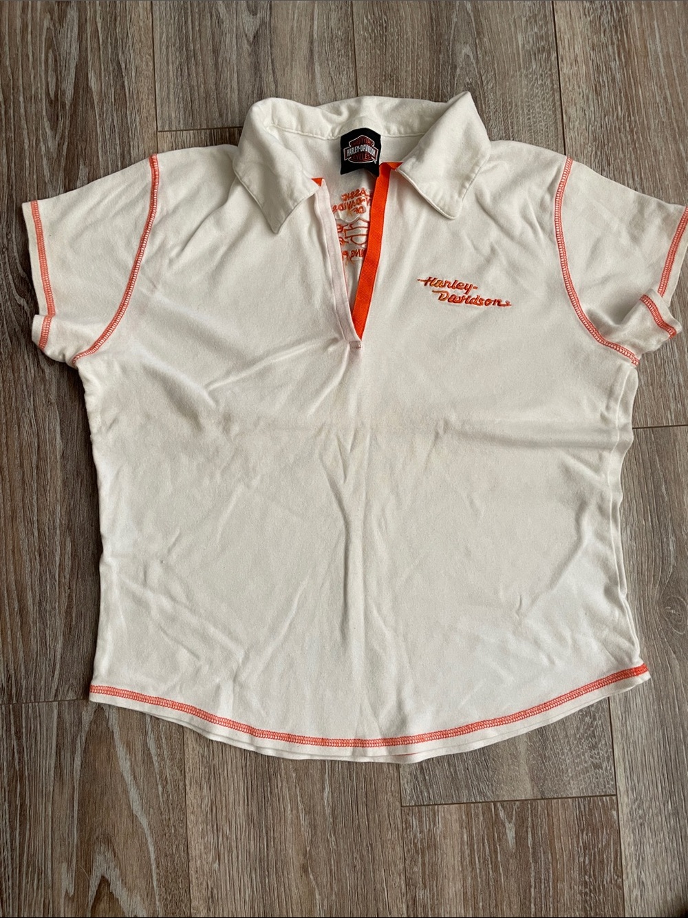 Harley-Davidson Women’s L White Polo Top with Orange Trim